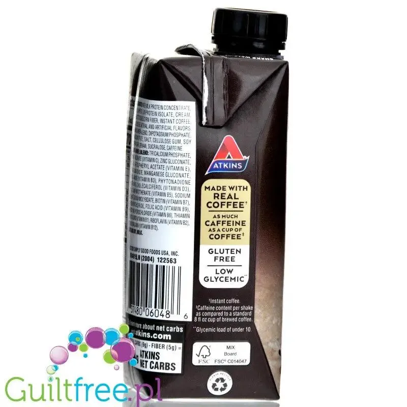 Atkins Iced Coffee RTD Protein Cafe Au Lait - gotowy kawowy koktajl proteinowy z witaminami