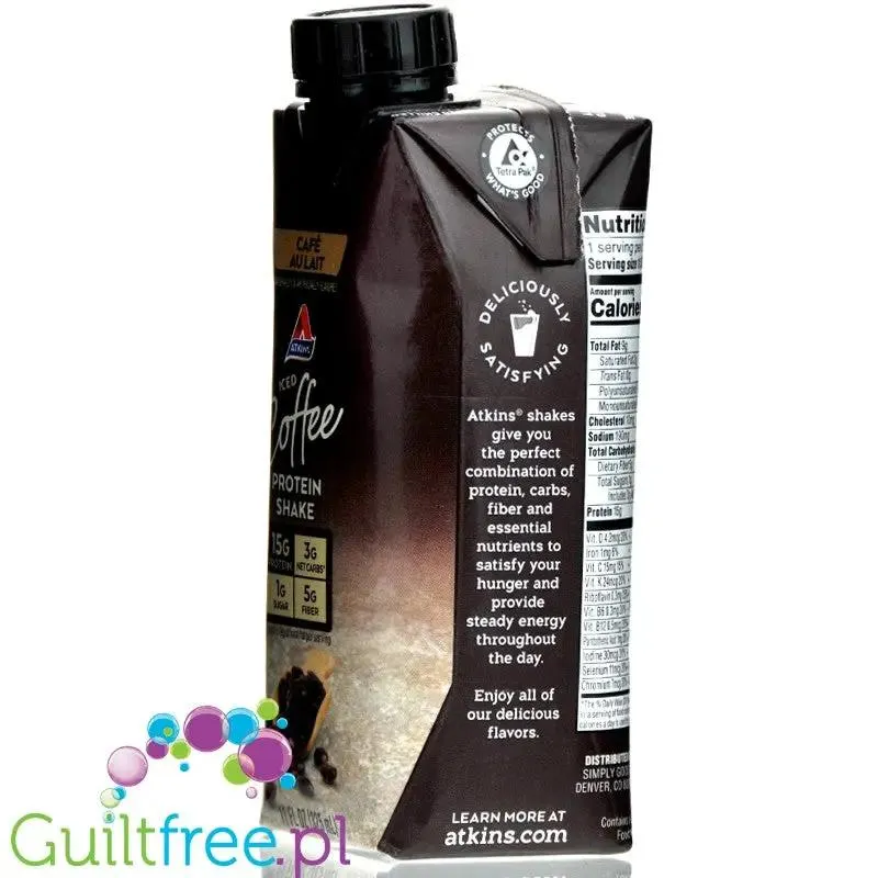 Atkins Iced Coffee RTD Protein Cafe Au Lait - gotowy kawowy koktajl proteinowy z witaminami