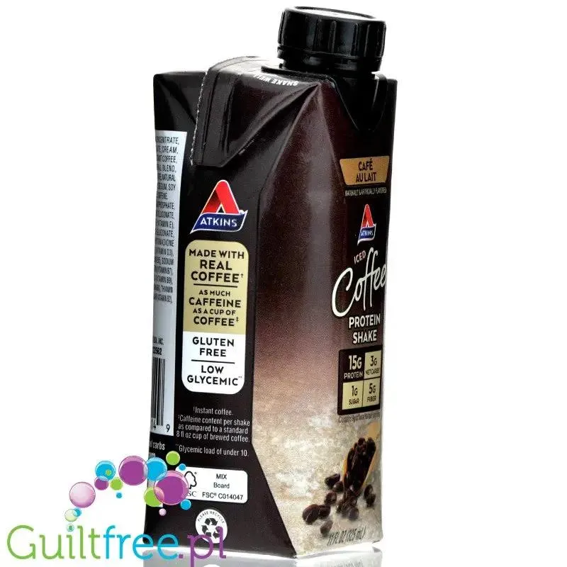 Atkins Iced Coffee RTD Protein Cafe Au Lait - gotowy kawowy koktajl proteinowy z witaminami