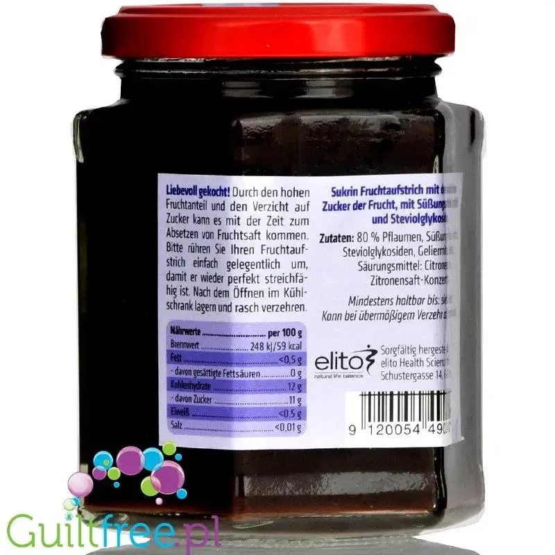 Sukrin Pflaume - dżem śliwkowy ze stewią i erytrolem 59kcal, 80% Owoców