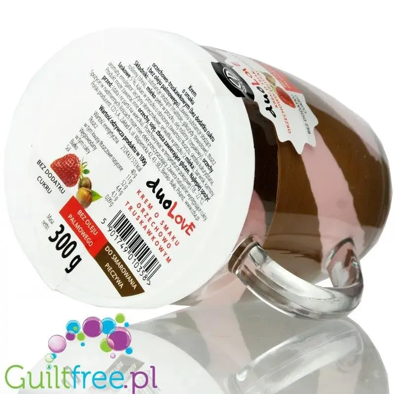 CD DuoLove Strawberry Nut (słoik z uszkiem) - krem o smaku truskawkowo-orzechowym bez dodatku cukru, bez oleju palmowego