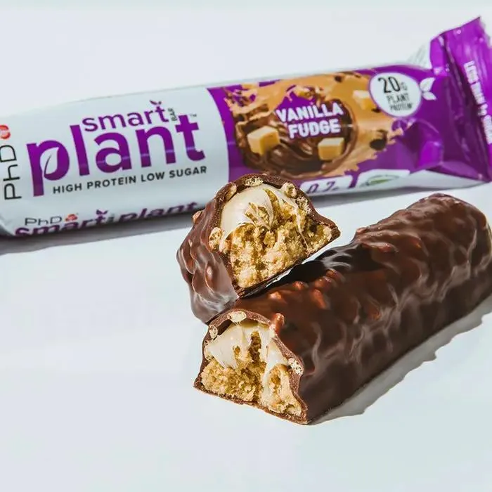 Phd Smart Plant Vanilla Fudge - wegański baton proteinowy bez cukru, Mleczna Czekolada, Karmel & Krówka