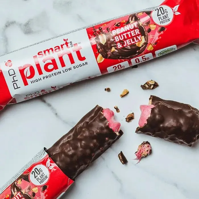 Phd Smart Plant Peanut Butter Jelly - wegański baton proteinowy bez cukru, Ciemna Czekolada, Masło Orzechowe & Truskawki