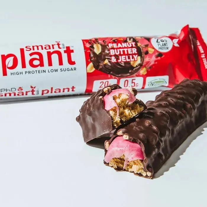 Phd Smart Plant Peanut Butter Jelly - wegański baton proteinowy bez cukru, Ciemna Czekolada, Masło Orzechowe & Truskawki