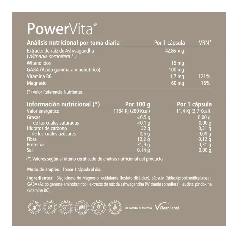 PowerVita 60 capsules – With ashwagandha, magnesium and GABA