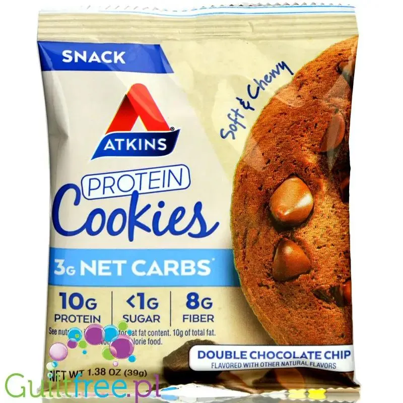 Atkins Snack Protein Cookie, Double Chocolate Chip - proteinowe keto ciastko czekoladowe z kawałkami czekolady, bez maltitolu