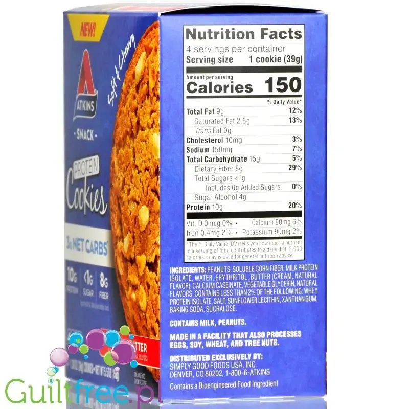 Atkins Snack Protein Cookie, Peanut Butter - keto ciastka z masłem orzechowym pudełko x 4szt