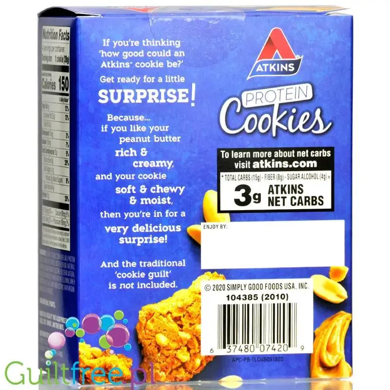 Atkins Snack Protein Cookie, Peanut Butter - keto ciastka z masłem orzechowym pudełko x 4szt