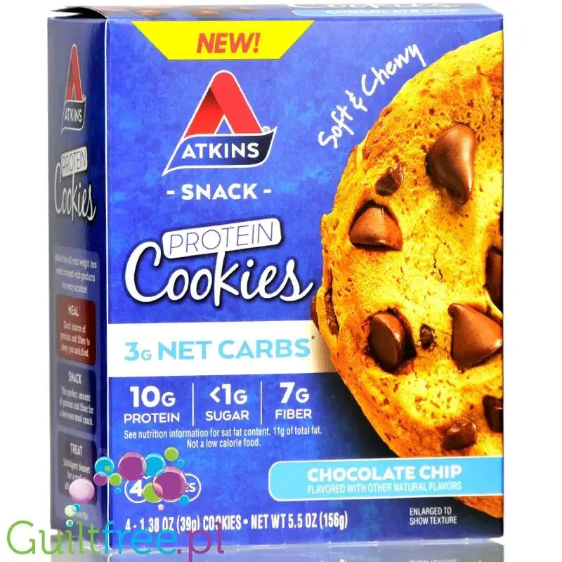 Atkins Snack Protein Cookie, Chocolate Chip - keto ciastka proteinowe z czekoladą, pudełko x 4szt
