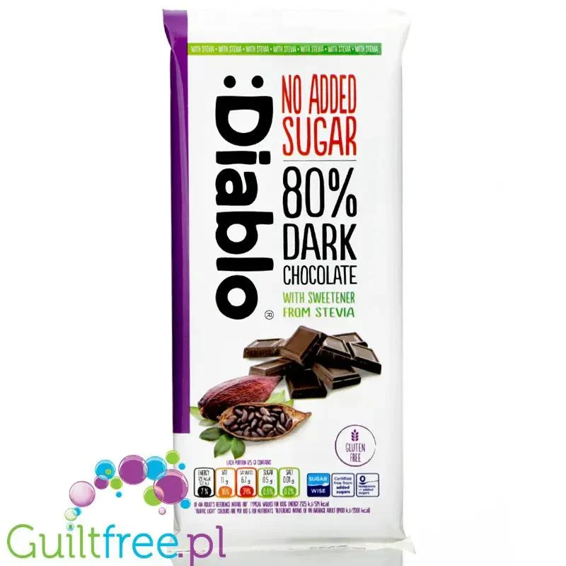 Diablo Dark Chocolate 80% - ciemna czekolada bez dodatku cukru ze stewią