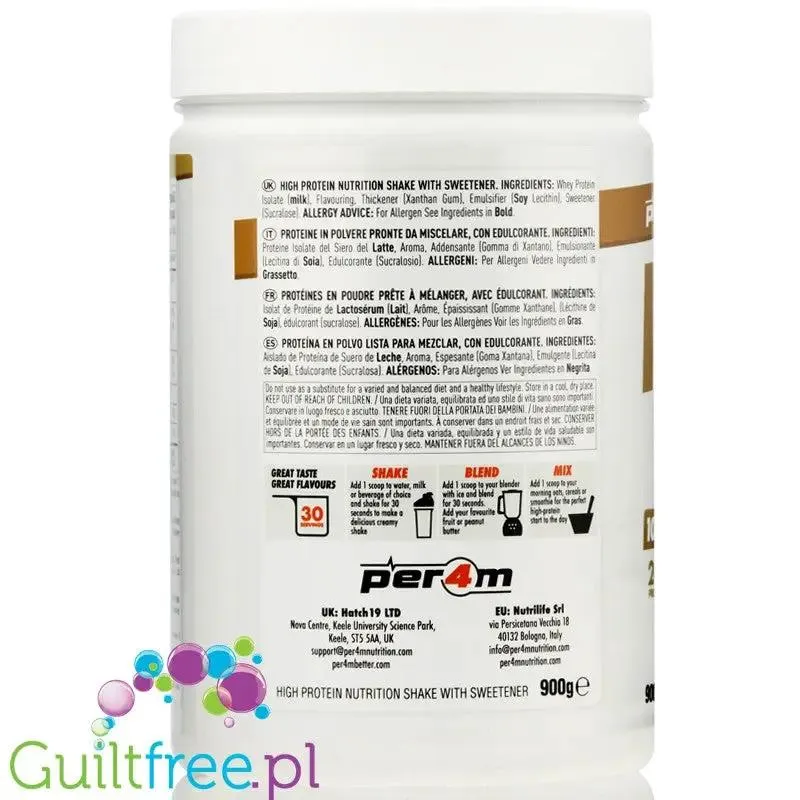 Per4m Isolate Zero White Chocolate - 100% WPI, 26g białka & 107kcal