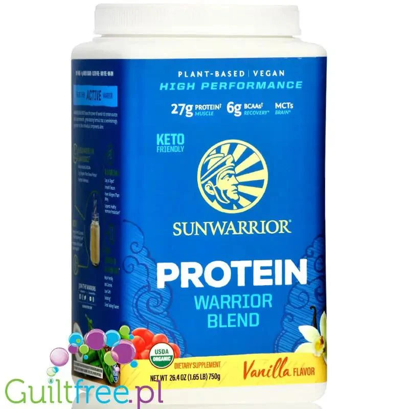 Sunwarrior Protein Warrior Blend, Vanilla 0,75kg - wegańska organiczna odżywka białkowa z goji i MCT