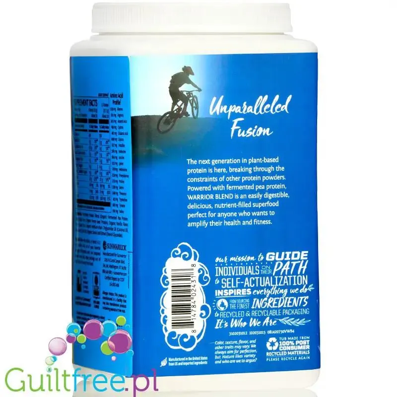 Sunwarrior Protein Warrior Blend, Vanilla 0,75kg - wegańska organiczna odżywka białkowa z goji i MCT