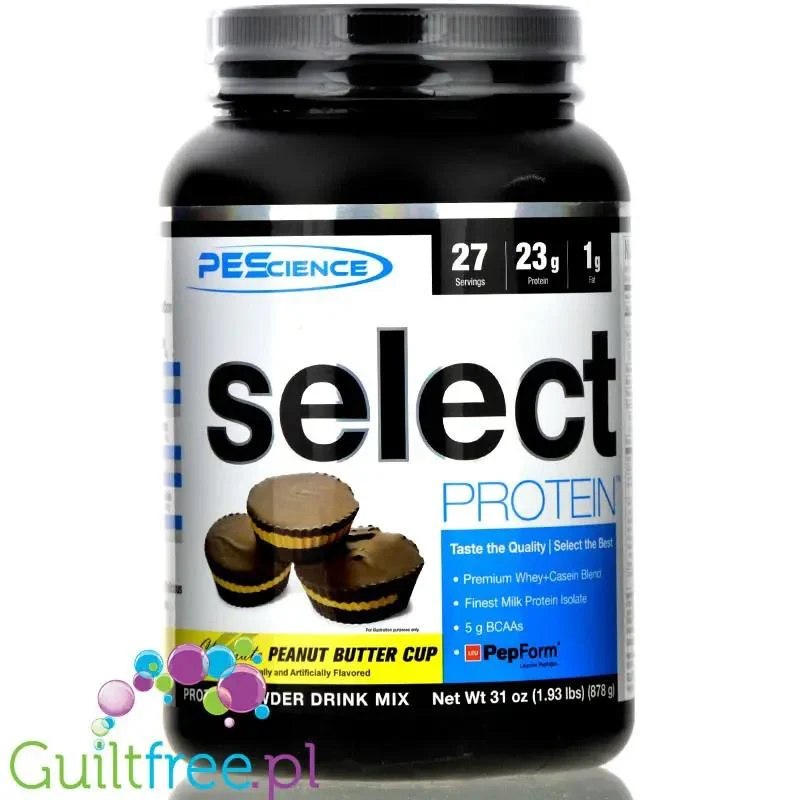 PEScience Select Protein Chocolate Peanut Butter Cup - odżywka 24g białka w 120kcal, kazeina & izolat, Miseczki z Czekoladą