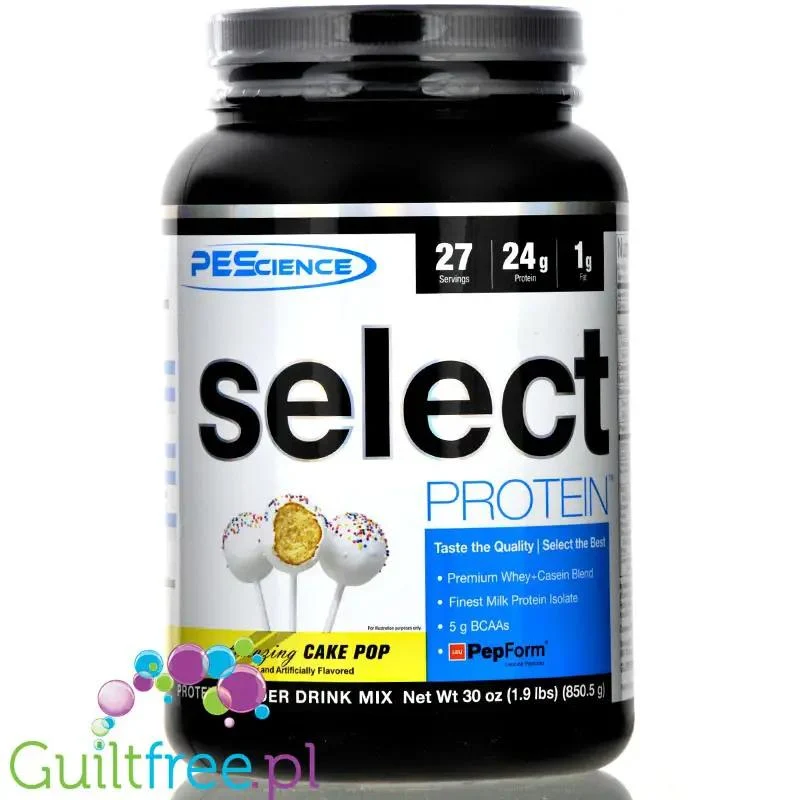 PEScience Select Protein Cake Pop - odżywka białkowa 24g białka w 120kcal, kazeina & izolat, Biszkopt z Lukrem