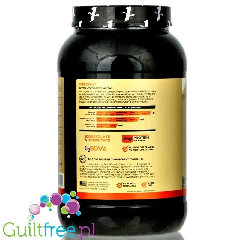 Rule1 R1 Protein Naturally Flavored, Vanila Crème - naturalnie aromatyzowana odżywka białkowa WPI & WPH, 25g białka w 100kcal