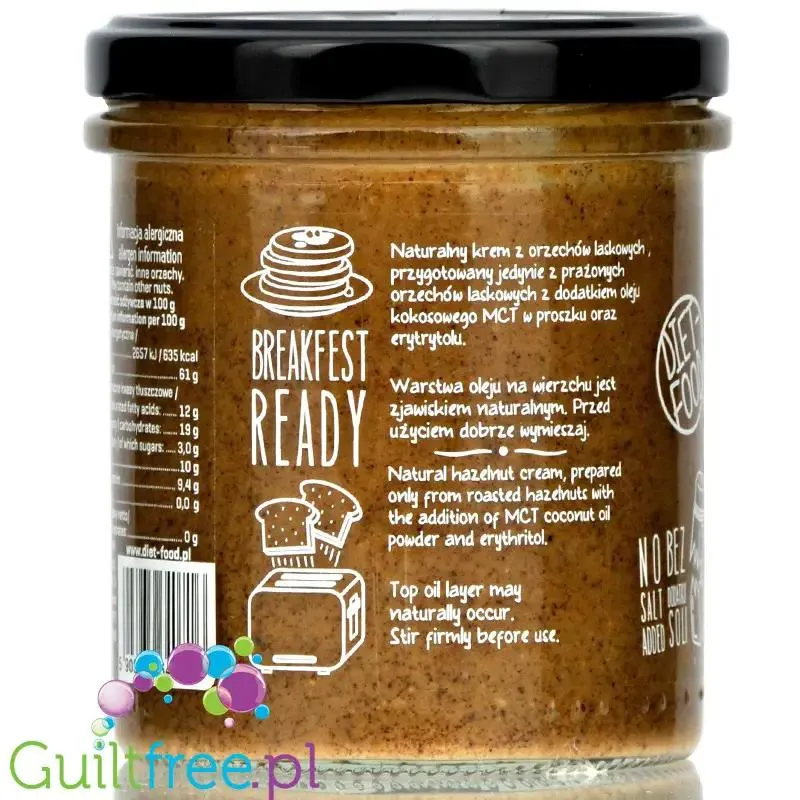 Diet Food Keto Hazelnut Cream - pasta z orzechów laskowych z MCT słodzona erytrolem