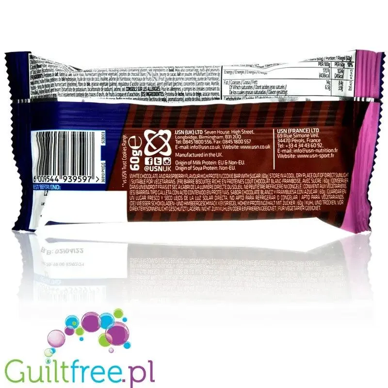 USN Trust Protein Cookie Bar White Chocolate Raspberry - ciacho proteinowe 15g białka z malinami i białą czekoladą
