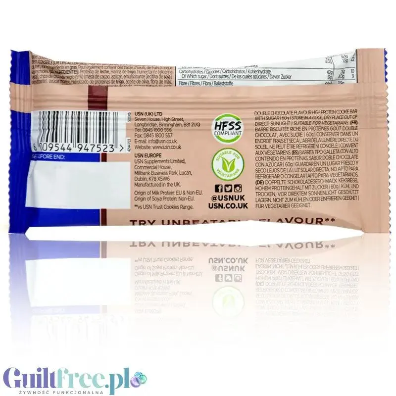 USN Trust Protein Cookie Bar Double Chocolate - mocno czekoladowe ciacho proteinowe 15g białka