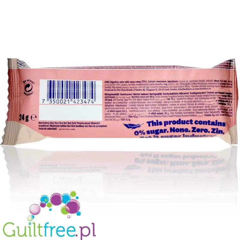 HealthyCo Wafer Bar, Chocolate - wegański wafelek bez cukru z kremem kakaowym