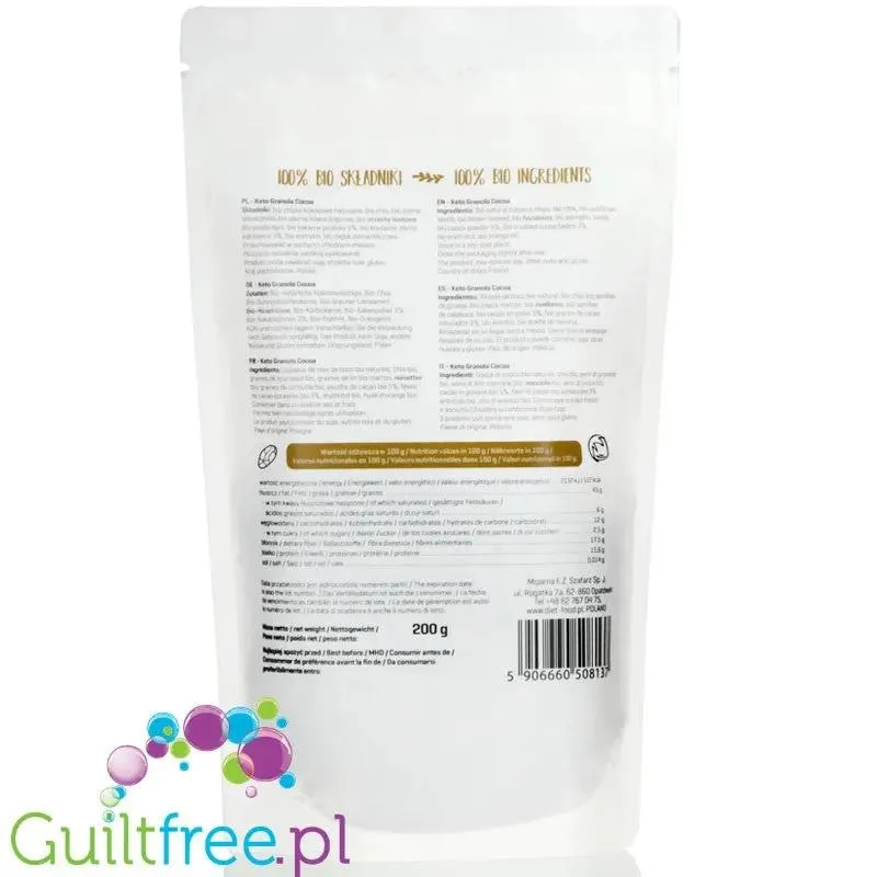 Diet Food Bio Keto Granola Kakao & Pomarańcza - ketogeniczna granola śniadaniowa z erytrolem