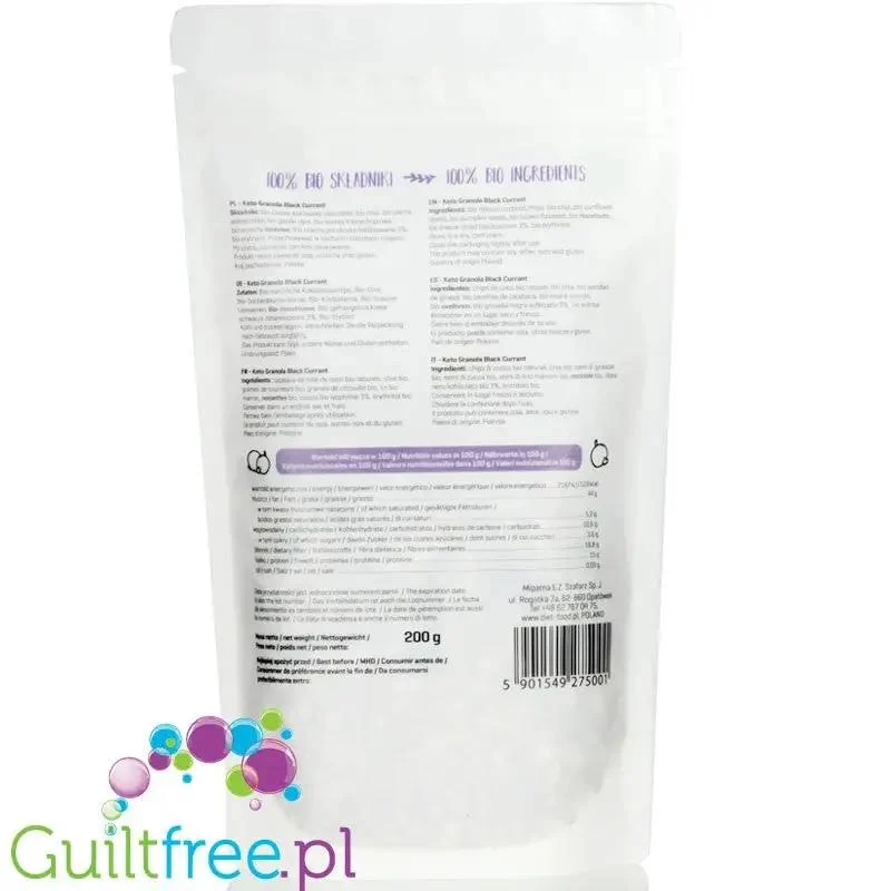 Diet Food Bio Keto Granola Czarna Porzeczka - ketogeniczna granola śniadaniowa z erytrolem