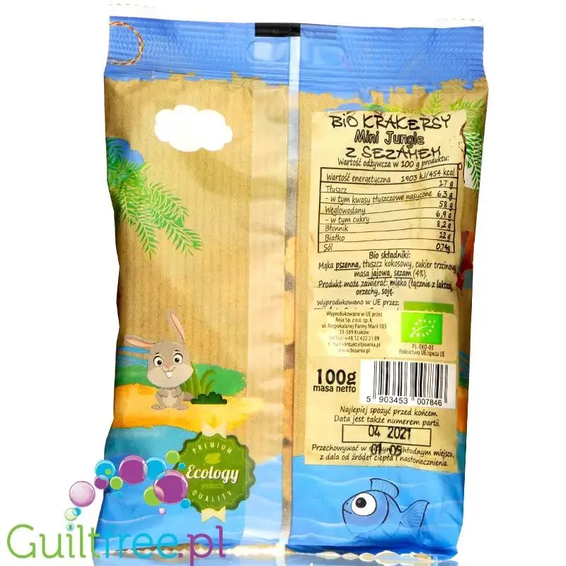 Ania Bio Krakersy Mini Jungle z sezamem - niskocukrowe krakersy sezamowe
