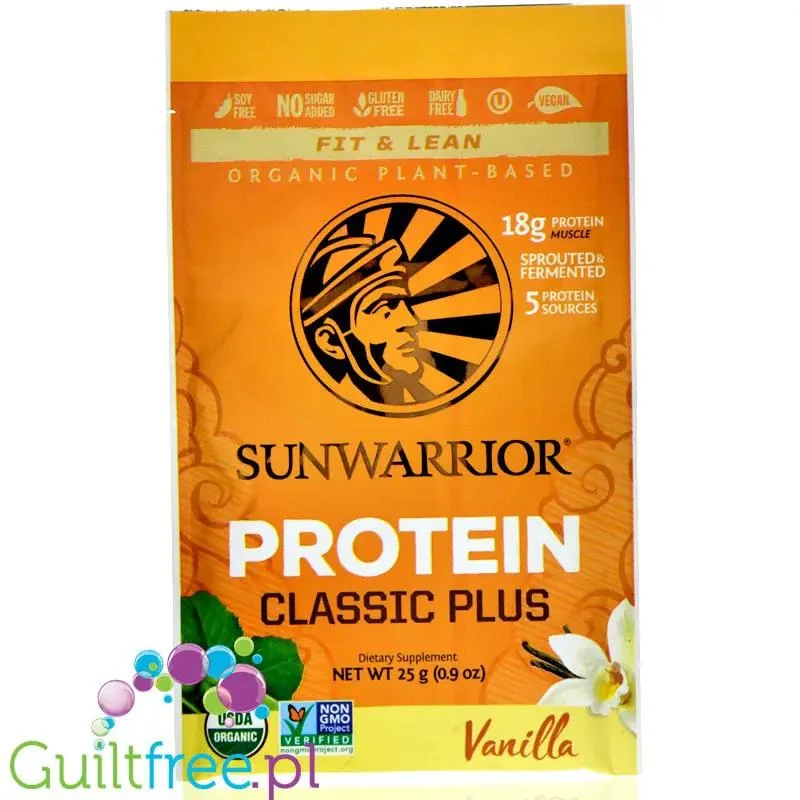 Sunwarrior Protein Classic Plus, Vanilla - organiczna wegańska odżywka białkowa z 5 superfoods