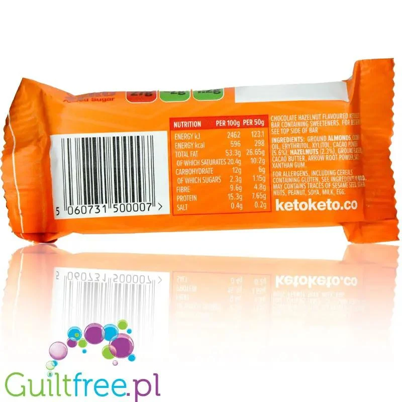 KetoKeto Bar Choc Hazelnut - wegański baton 53% tłuszczu, smak Czekolada & Orzechy Laskowe