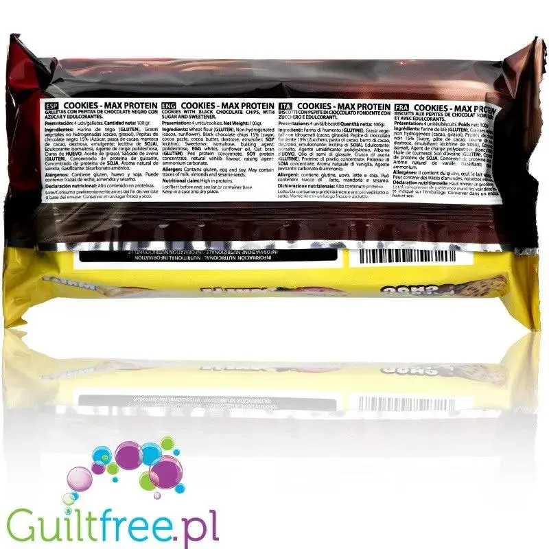 MAX Protein Cookies Black Choc - białkowe herbatniki z ciemną czekoladą bez oleju palmowego z MCT