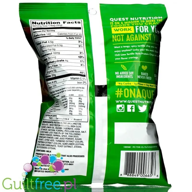 Quest Tortilla Chips, Chilli & Lime - chipsy proteinowe 20g białka