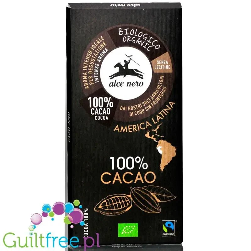 Alce Nero gorzka czekolada bio fair trade 100% kakao, bez cukru i słodzików
