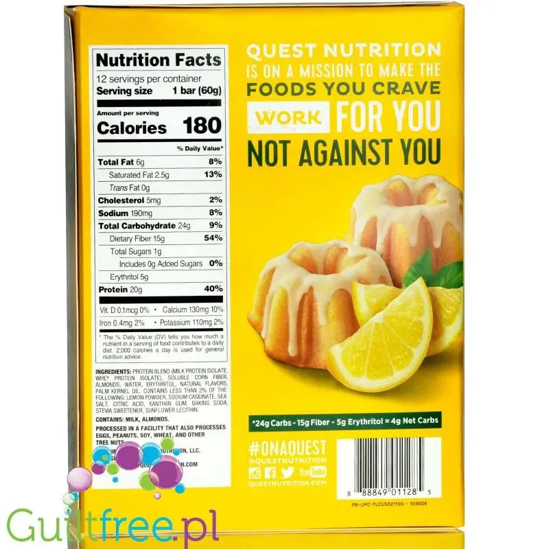 Quest Bar Lemon Cake - baton białkowy PUDEŁKO x 12 BATONÓW