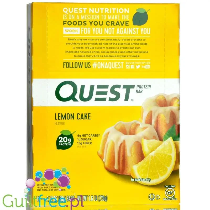 Quest Bar Lemon Cake - baton białkowy PUDEŁKO x 12 BATONÓW