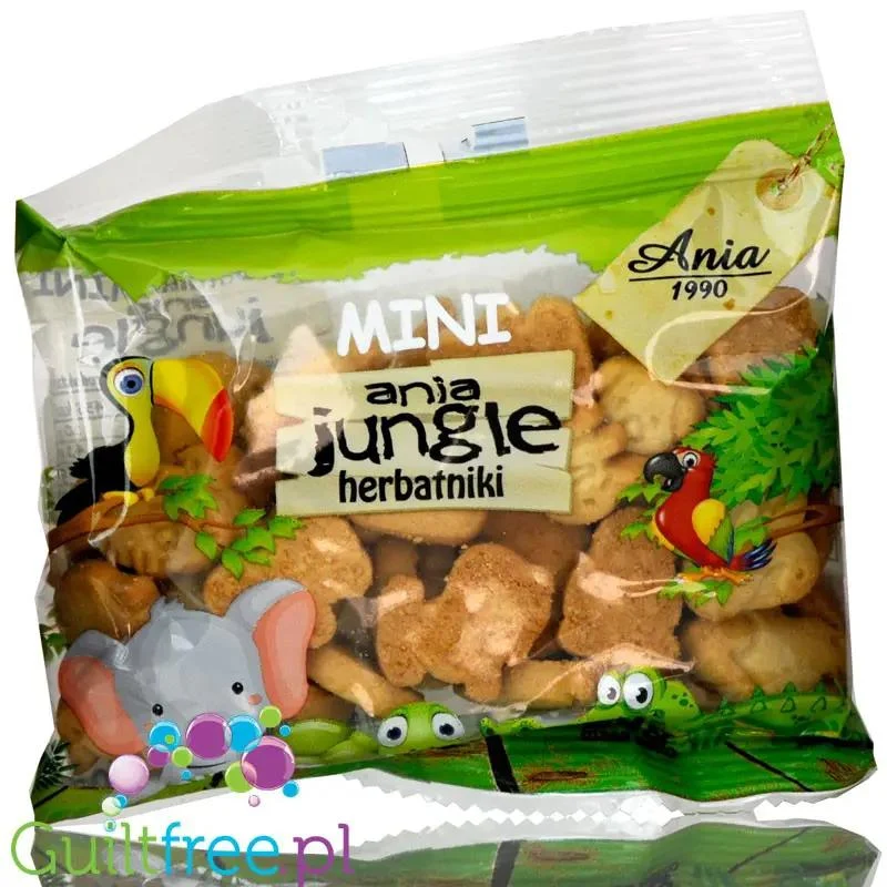 Ania Jungle Mini Zoo - dwuskładnikowe herbatniki bez dodatku cukru i słodzików, 50g