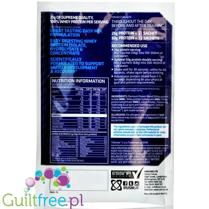 USN Blue Lab Whey Caramel Chocolate - odzywka białkowa WPI, WPC, WPH z Tolerase L
