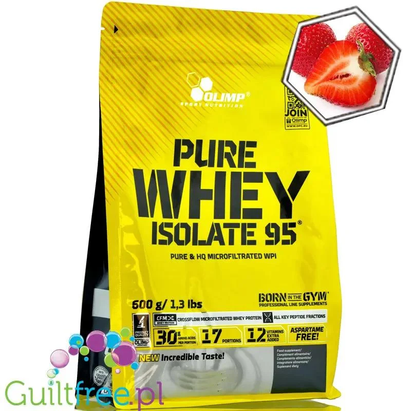 Olimp Pure Whey Isolate 95% Strawberry, 0,6kg, odżywka białkowa WPI