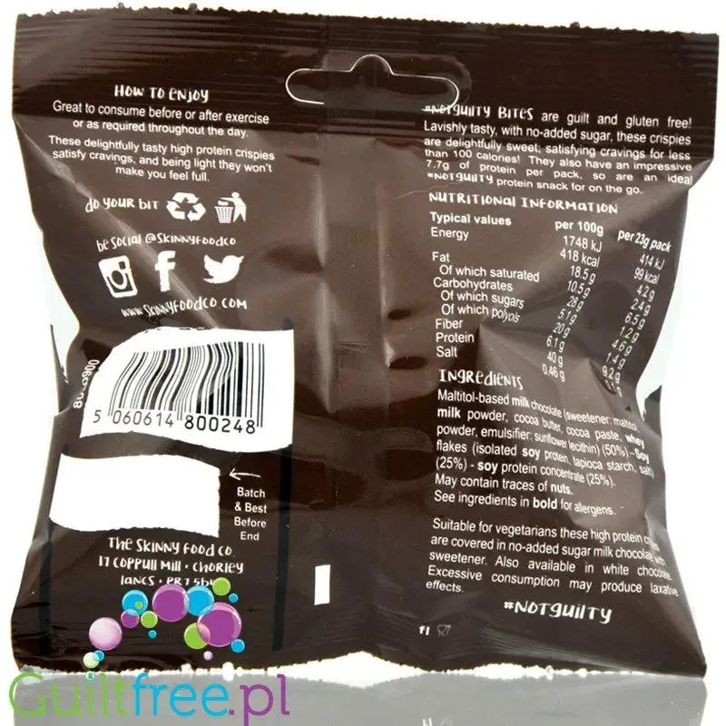 Skinny Food Not Guilty Crispies 99kcal - proteinowe chrupki w mlecznej czekoladzie bez cukru