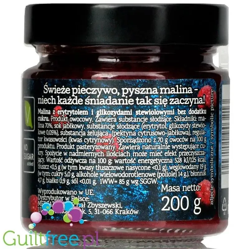 Pure & Good Malina - dżem bez cukru, słodzony tylko stewią i erytrolem