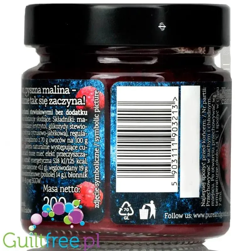 Pure & Good Malina - dżem bez cukru, słodzony tylko stewią i erytrolem