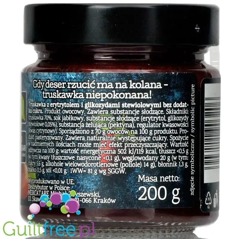 Pure & Good Truskawka - dżem bez cukru, słodzony tylko stewią i erytrolem