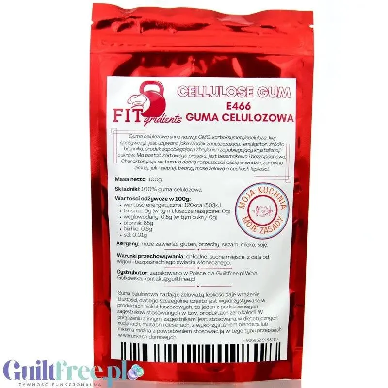 FITgridients Guma Celulozowa 100g, zagęstnik (CMC, Karboksymetyloceluloza, klej spożywczy E466)