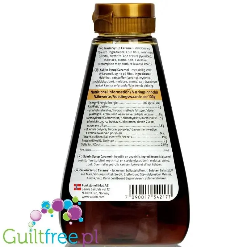 Sukrin Syrup Caramel - gęsty syrop słodzący niskowęglowodanowy, 50% błonnika