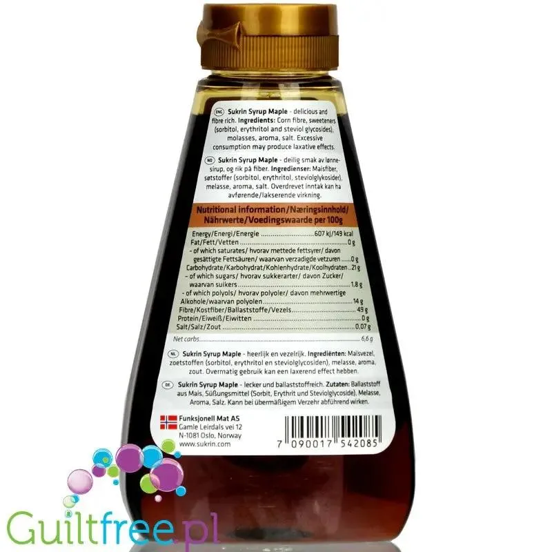 Sukrin Syrup Maple - gęsty syrop słodzący low carb, 50% błonnika