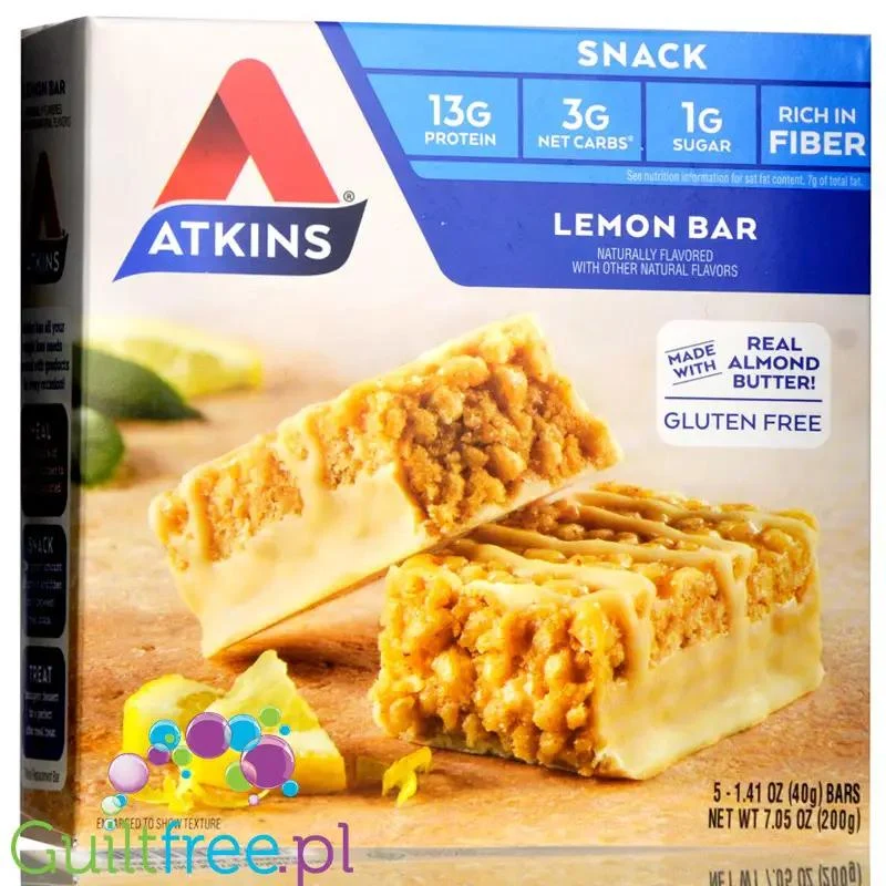 Atkins Snack Lemon Bar - niskocukrowy baton 150kcal & 13g białka bez maltitolu
