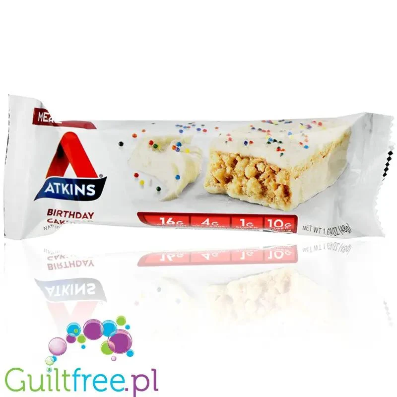 Atkins Meal Birthday Cake - niskocukrowy baton 1g cukru, pudełko x 5 batonów