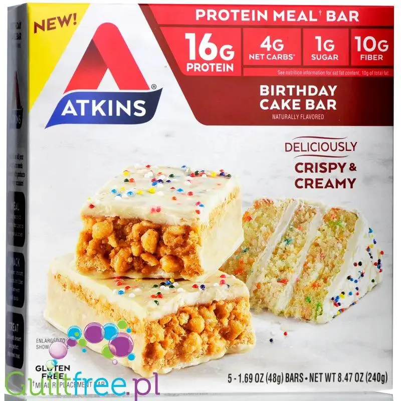 Atkins Meal Birthday Cake - baton białkowy z masłem migdałowym, bez maltitolu