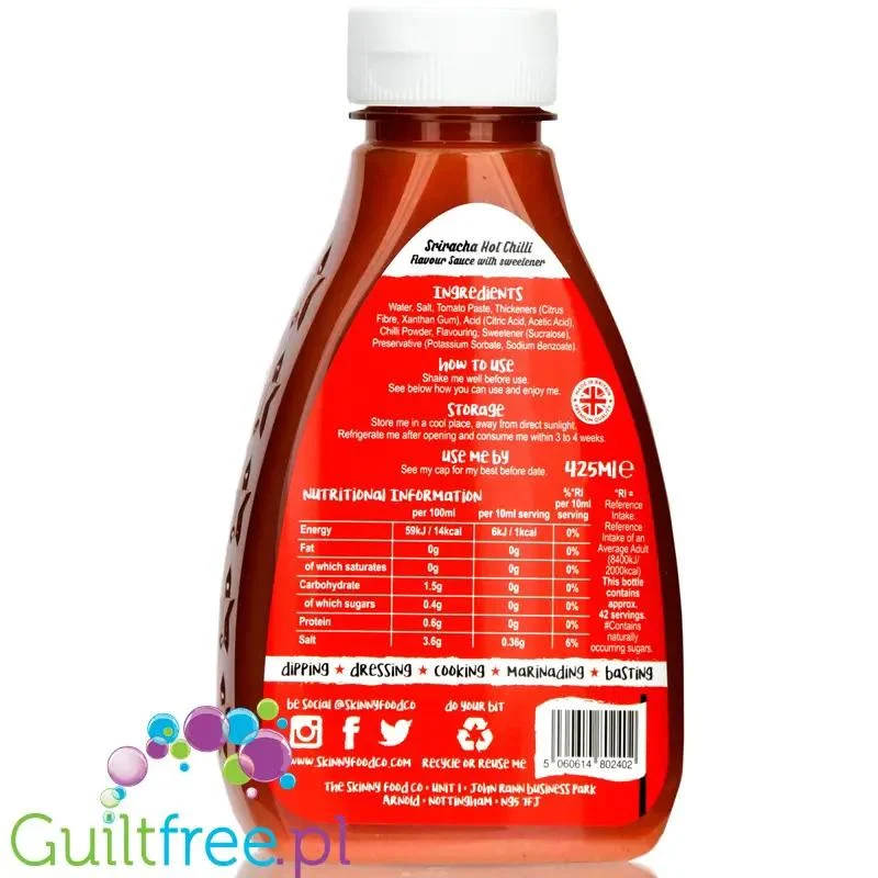 Skinny Food Sriracha Hot Sauce - pikantny sos bez tłuszczu z chilli i pomidorami