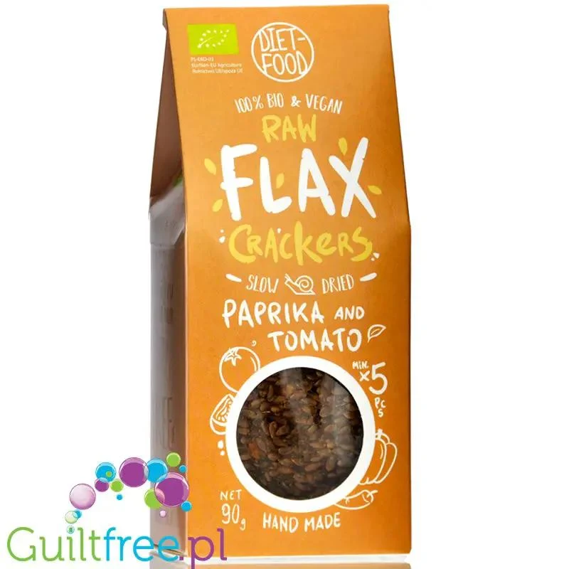Diet Food Raw Flax Crackers bio krakersy lniane- z pomidorami i papryką, 5g węglowodanów