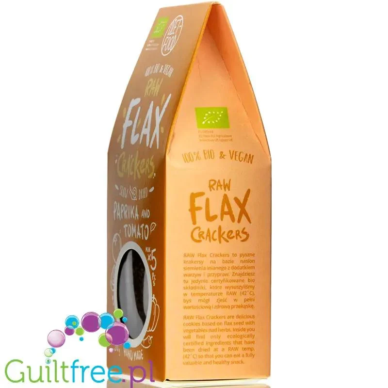 Diet Food Raw Flax Crackers bio krakersy lniane- z pomidorami i papryką, 5g węglowodanów